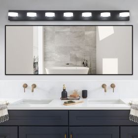 52" Modern 7-Light LED Vanity Light Fixture - Black Iron Finish with Acrylic Shades - Energy-Efficient Bathroom Wall Sconce - Dimmable for Mirror
