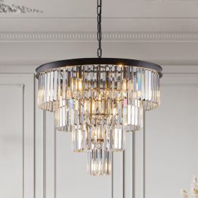 (Same as W1340P188542/L5007-600-B) 24" Contemporary Crystal Modern Chandeliers Crystal Ceiling Chandelier 4 Tier Black Chandelier Lighting for Di