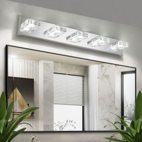 31" Modern Chrome 5-Light LED Vanity Light, Square Acrylic Lampshades Wall Mount Fixture for Bathroom, Mirror Lighting