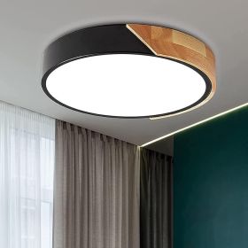 Wood LED Flush Mount Ceiling Light, 4500K Modern Round Close to Ceiling Light Fixtures, 12 Inch Minimalist Black Ceiling Lamp (Color: Black)