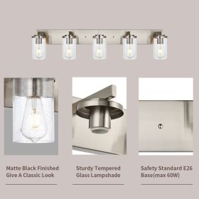 4/5/6-Light Vanity Light in Brushed Nickel Finish, Vintage Farmhouse Mirror Lights with Clear Glass Shade. (Color: Brushed Nickel, Numbers of Light: 5-Light)