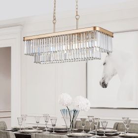Chandeliers,Rectangular Crystal Chandelier Adjustable,E12 Modern Industrial Crystal Lights (Color: Gold, Material: Iron)