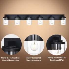 5/6-Light Vanity Light in Matt Black Finish, Vintage Farmhouse Mirror Lights with Clear Glass Shade. (Color: Black, Numbers of Light: 6-Light)